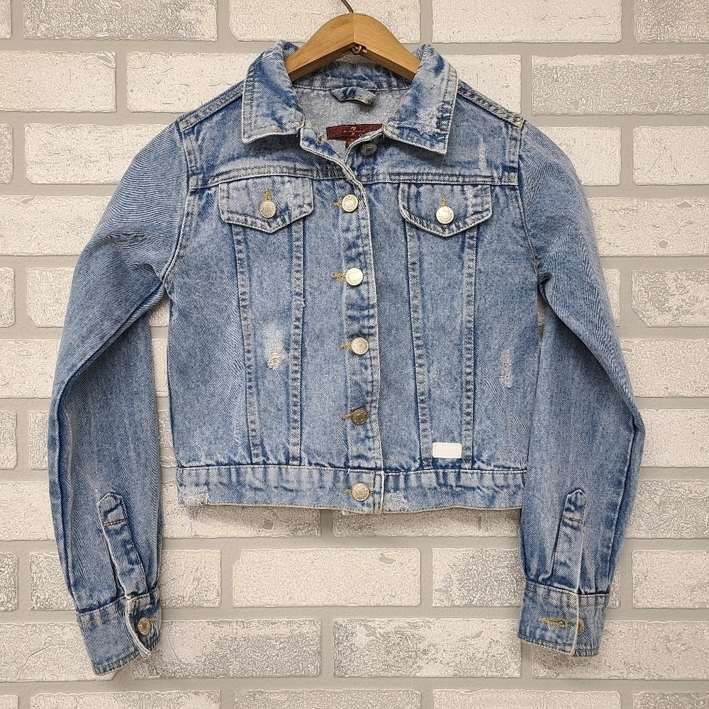 7 For All Mankind Distressed Denim Jacket Girls Size Medium